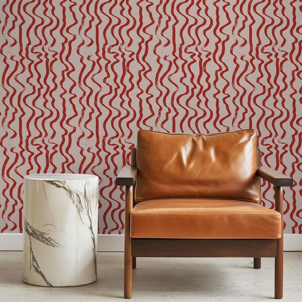 Tapet Linii ondulate roșii pe fundal deschis, Tapet abstract, a01168 : Uwalls.ro