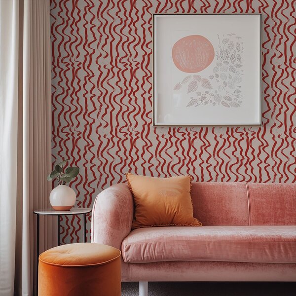 Tapet Linii ondulate roșii pe fundal deschis, Tapet abstract, a01168 : Uwalls.ro
