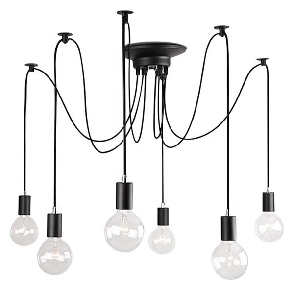 Plafoniera suspendata, 6 LED-uri cu soclu E27, 50Hz, 230V, negru