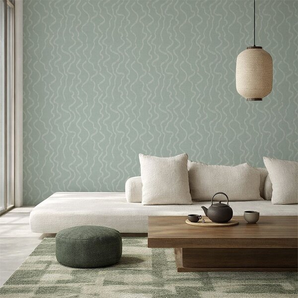 Tapet Model ondulat de lumină pe fundal verde, Tapet abstract, a01167v2 : Uwalls.ro