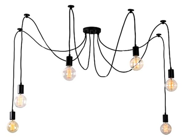 Plafoniera suspendata, 6 LED-uri cu soclu E27, 50Hz, 230V, negru