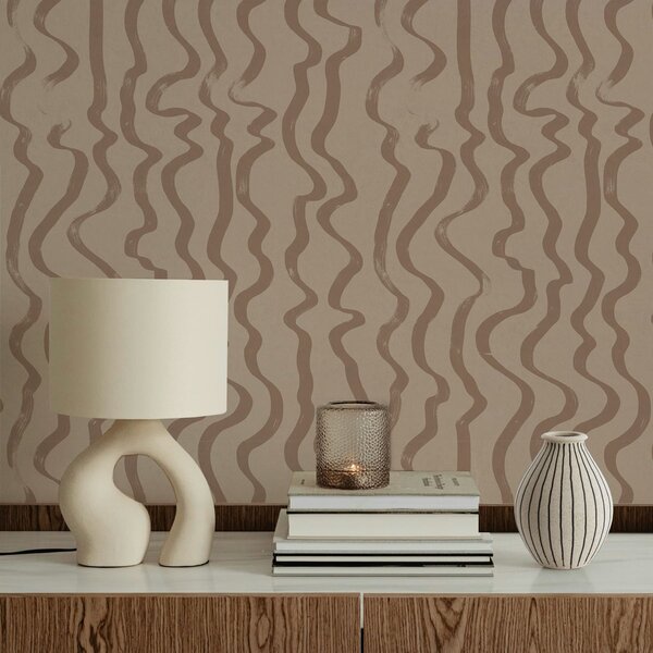 Tapet Linii ondulate de culoare bej pe un fundal deschis, Tapet abstract, a01168v2 : Uwalls.ro