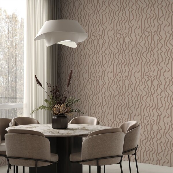 Tapet Linii ondulate de culoare bej pe un fundal deschis, Tapet abstract, a01168v2 : Uwalls.ro