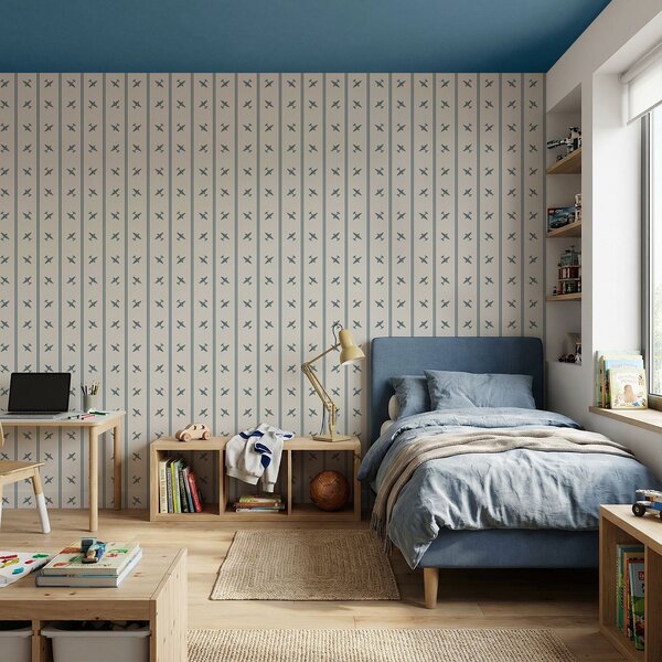 Tapet Avioane cu model în dungi albastre, Tapet geometrie, Tapet dungi, a01170 : Uwalls.ro