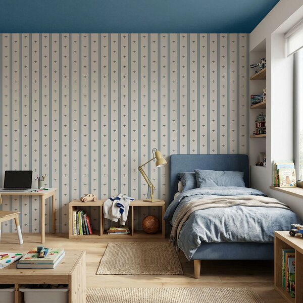 Tapet Avioane mici cu dungi pe fond albastru, Tapet geometrie, Tapet dungi, a01171 : Uwalls.ro