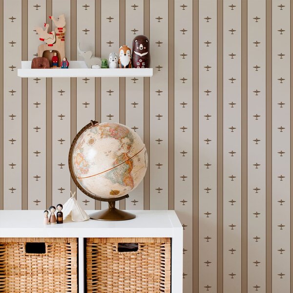 Tapet Avioane mici cu dungi pe fond maro, Tapet geometrie, Tapet dungi, a01171v2 : Uwalls.ro