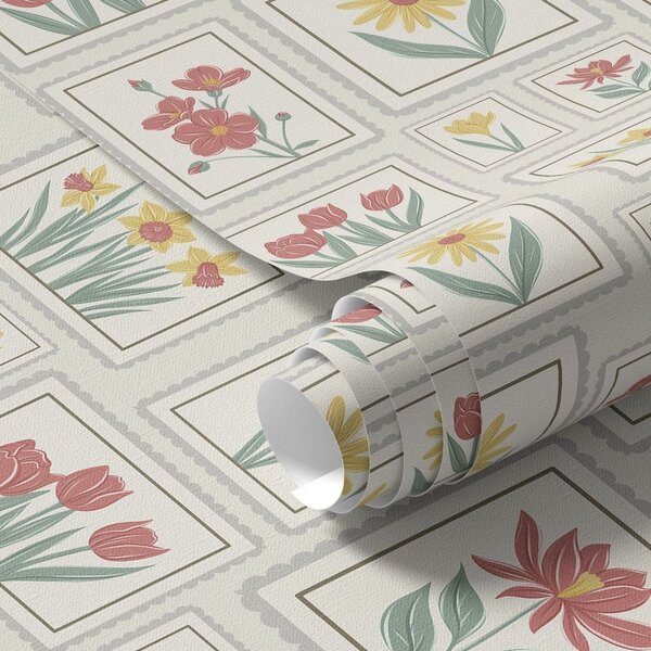 Tapet Ilustrații florale înrămate pe fundal deschis, Tapet flori, a01173v1 : Uwalls.ro