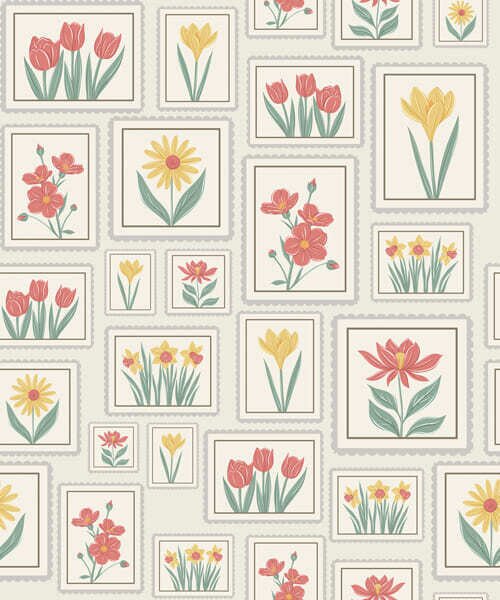Tapet Ilustrații florale înrămate pe fundal deschis, Tapet flori, a01173v1 : Uwalls.ro
