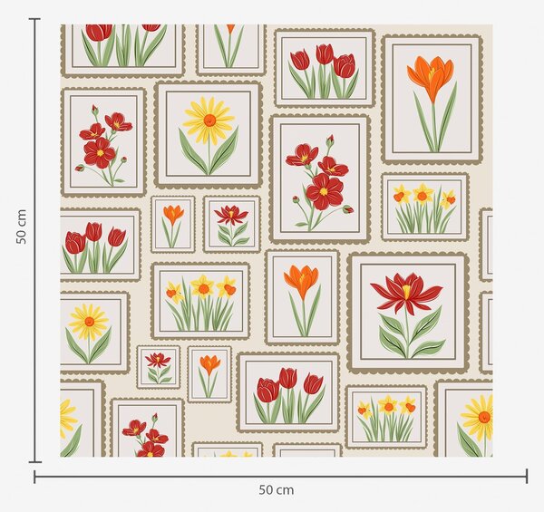 Tapet Ilustrații florale înrămate, în nuanțe calde, Tapet flori, a01173 : Uwalls.ro