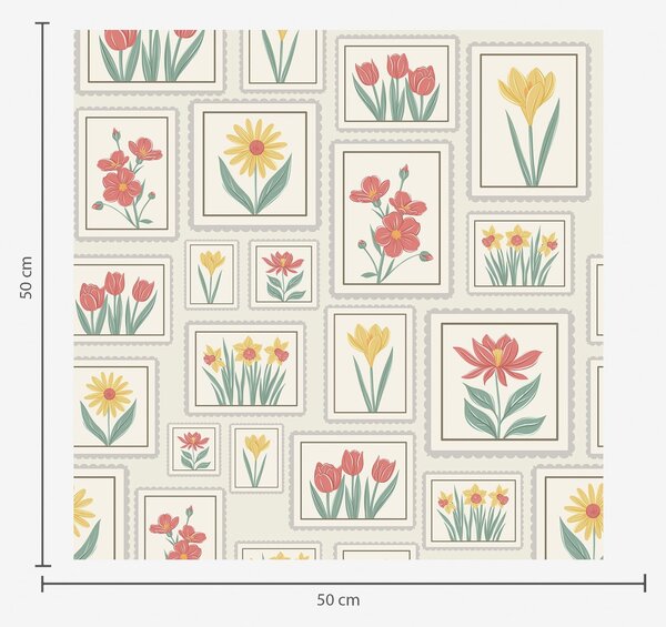 Tapet Ilustrații florale înrămate pe fundal deschis, Tapet flori, a01173v1 : Uwalls.ro