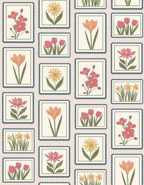 Tapet Ilustrații florale înrămate, cu chenare, Tapet flori, a01174 : Uwalls.ro