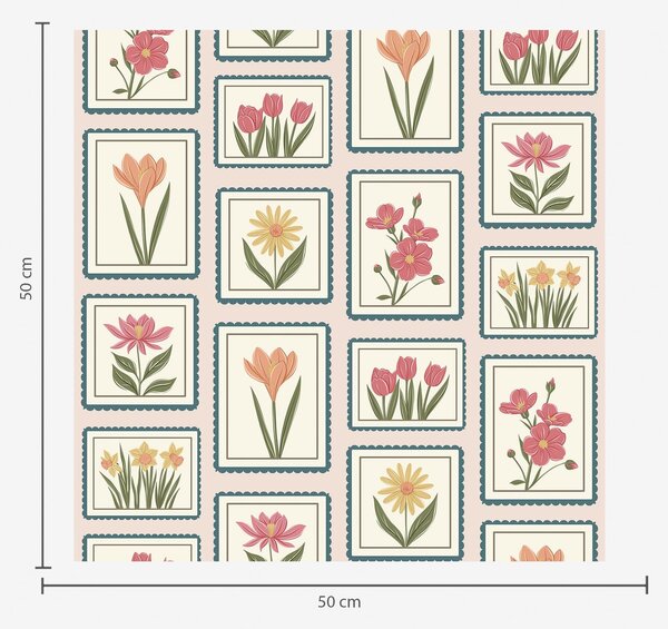 Tapet Ilustrații florale înrămate, cu chenare, Tapet flori, a01174 : Uwalls.ro