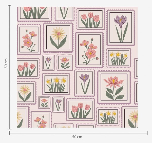Tapet Ilustrații florale înrămate în nuanțe de liliac, Tapet flori, a01173v2 : Uwalls.ro