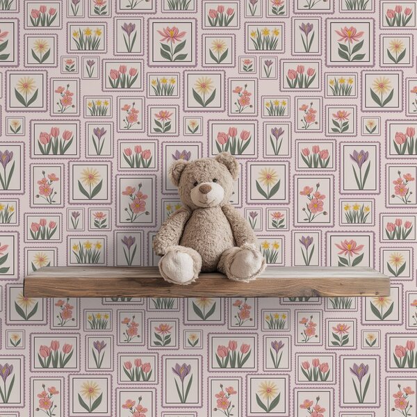 Tapet Ilustrații florale înrămate în nuanțe de liliac, Tapet flori, a01173v2 : Uwalls.ro