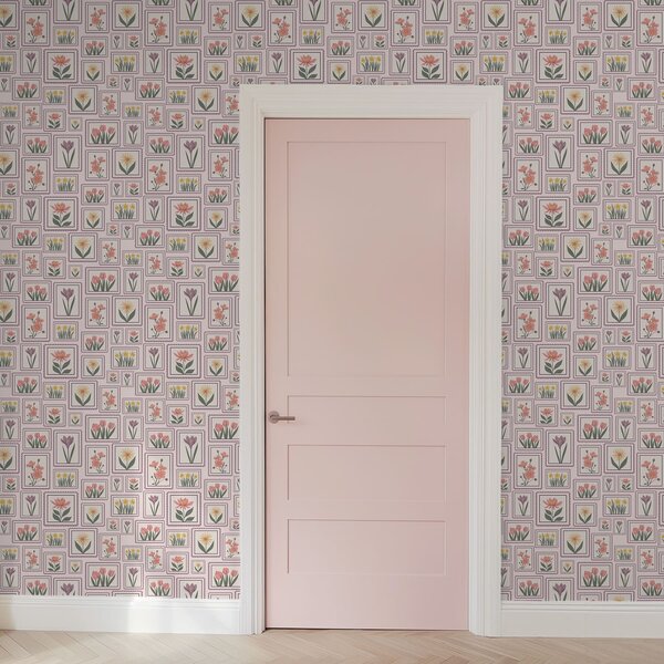 Tapet Ilustrații florale înrămate în nuanțe de liliac, Tapet flori, a01173v2 : Uwalls.ro