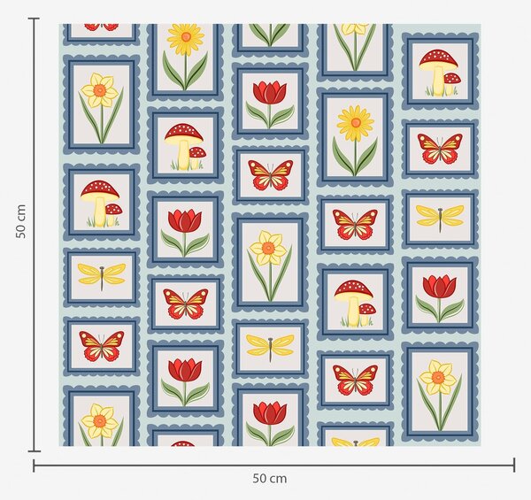 Tapet Ilustrații înrămate în nuanțe de albastru, Tapet flori, a01175v2 : Uwalls.ro
