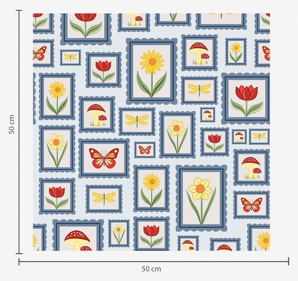 Tapet Ilustrații înrămate pe fundal albastru, Tapet flori, a01176 : Uwalls.ro