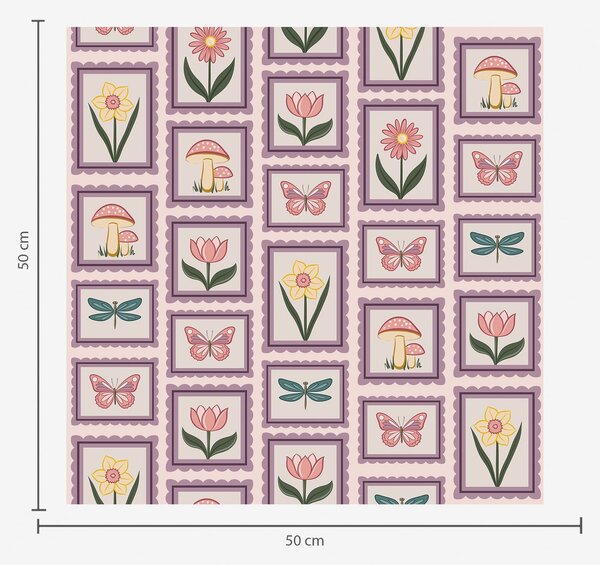 Tapet Ilustrații înrămate în nuanțe de liliac, Tapet flori, a01175v1 : Uwalls.ro