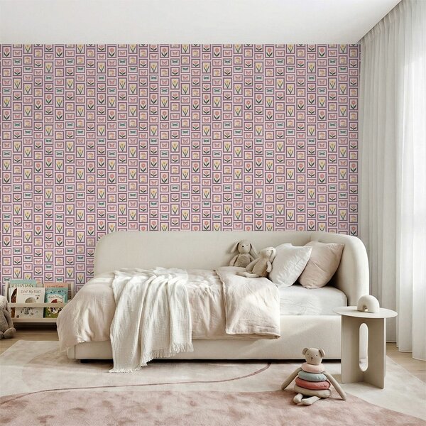 Tapet Ilustrații înrămate în nuanțe de liliac, Tapet flori, a01175v1 : Uwalls.ro
