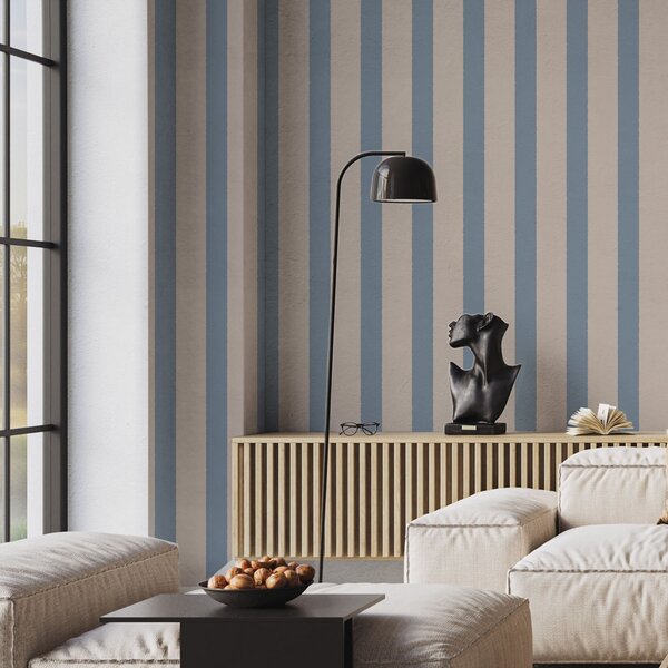 Tapet Dungi verticale bej și albastru deschis, Tapet geometrie, Tapet dungi, a01180v3 : Uwalls.ro