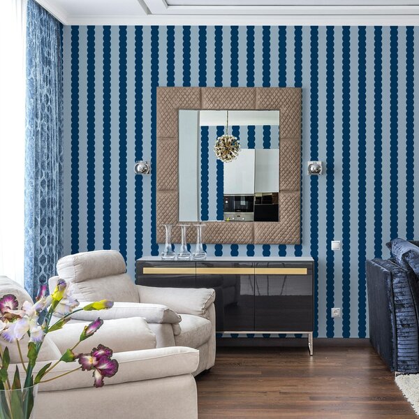 Tapet Dungi ondulate de culoare albastru închis, în stil minimalist, Tapet geometrie, Tapet dungi, a01182v3 : Uwalls.ro