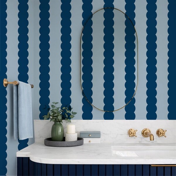 Tapet Dungi ondulate de culoare albastru închis, în stil minimalist, Tapet geometrie, Tapet dungi, a01182v3 : Uwalls.ro