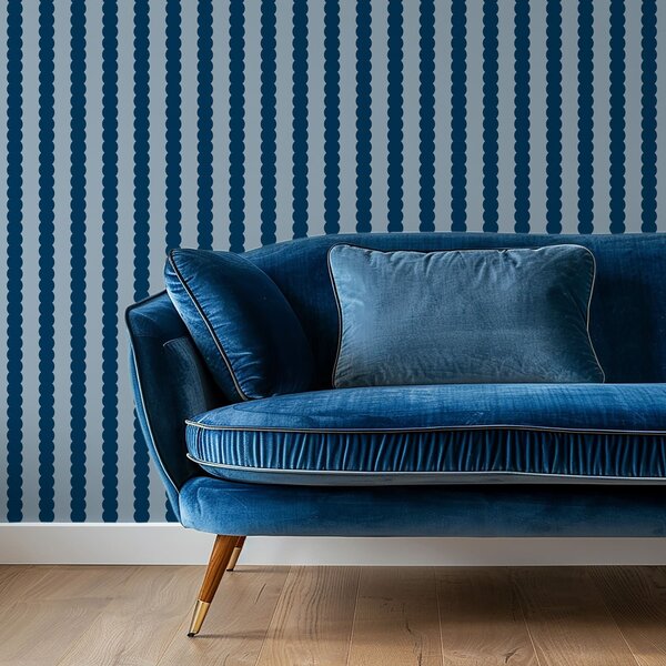 Tapet Dungi ondulate de culoare albastru închis, în stil minimalist, Tapet geometrie, Tapet dungi, a01182v3 : Uwalls.ro