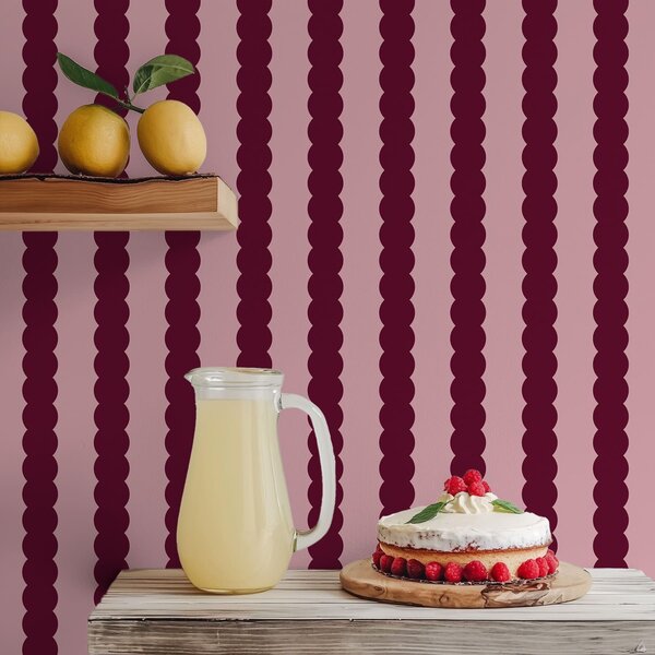 Tapet Dungi ondulate în nuanțe de burgund, în stil minimalist, Tapet geometrie, Tapet dungi, a01182v5 : Uwalls.ro