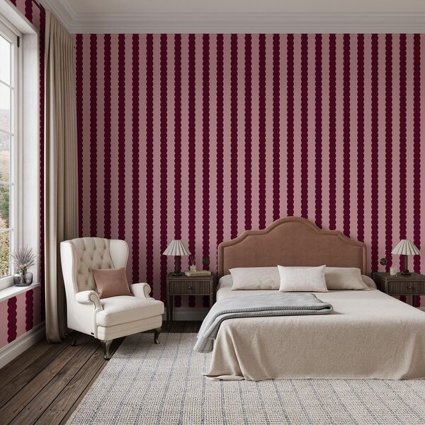 Tapet Dungi ondulate în nuanțe de burgund, în stil minimalist, Tapet geometrie, Tapet dungi, a01182v5 : Uwalls.ro