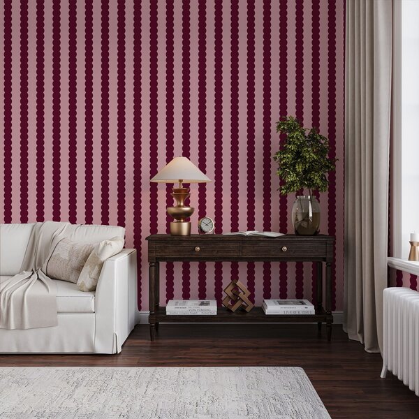 Tapet Dungi ondulate în nuanțe de burgund, în stil minimalist, Tapet geometrie, Tapet dungi, a01182v5 : Uwalls.ro