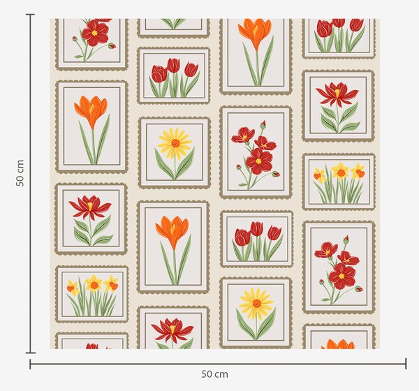 Tapet Ilustrații florale înrămate, în culori vii, Tapet flori, a01174v1 : Uwalls.ro