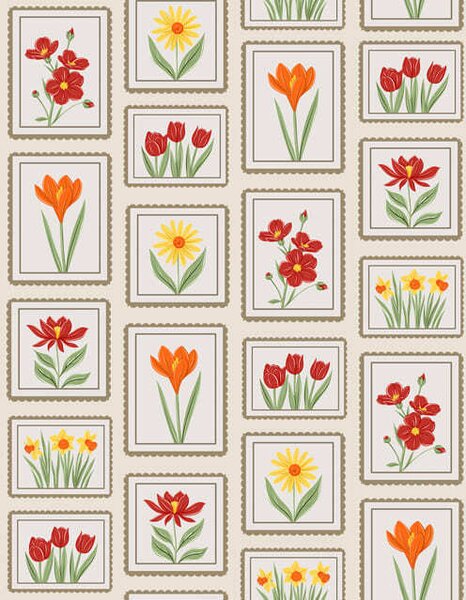 Tapet Ilustrații florale înrămate, în culori vii, Tapet flori, a01174v1 : Uwalls.ro
