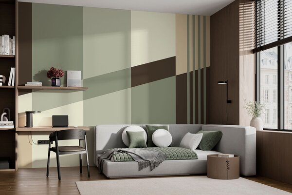Tapet Modele geometrice discrete, în nuanțe de măslin, bej și maro, Fototapet Geometrie, w05390 : Uwalls.ro