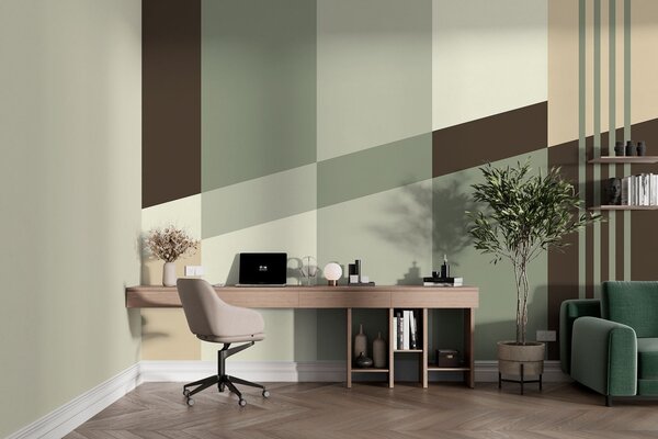 Tapet Modele geometrice discrete, în nuanțe de măslin, bej și maro, Fototapet Geometrie, w05390 : Uwalls.ro