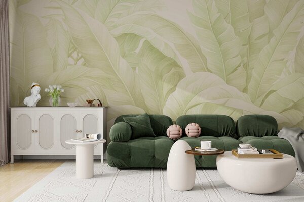 Tapet Frunze tropicale în stil vintage, Fototapet Natură, Fototapet Foi de palmier, w05518v1 : Uwalls.ro