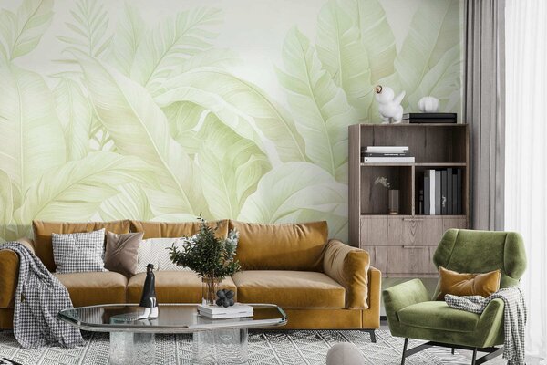 Tapet Frunze tropicale în stil vintage, Fototapet Natură, Fototapet Foi de palmier, w05518v1 : Uwalls.ro