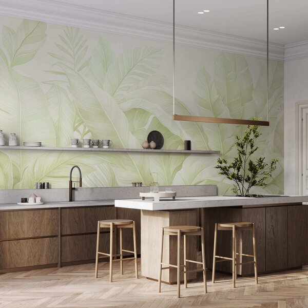 Tapet Frunze tropicale în stil vintage, Fototapet Natură, Fototapet Foi de palmier, w05518v1 : Uwalls.ro