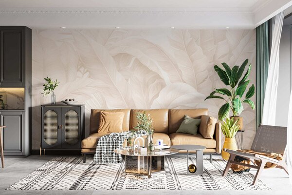 Tapet Frunze tropicale în stil vintage, Fototapet Natură, Fototapet Foi de palmier, w05518 : Uwalls.ro