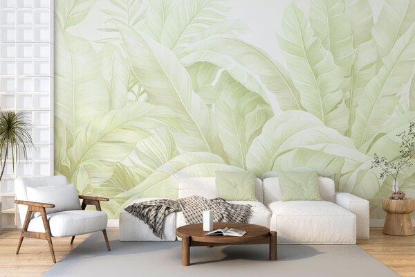 Tapet Frunze tropicale în stil vintage, Fototapet Natură, Fototapet Foi de palmier, w05518v1 : Uwalls.ro