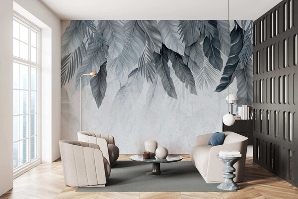 Tapet Frunze tropicale atârnate pe beton, Fototapet Natură, Fototapet Frunze, w05521v1 : Uwalls.ro