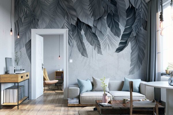 Tapet Frunze tropicale atârnate pe beton, Fototapet Natură, Fototapet Frunze, w05521v1 : Uwalls.ro