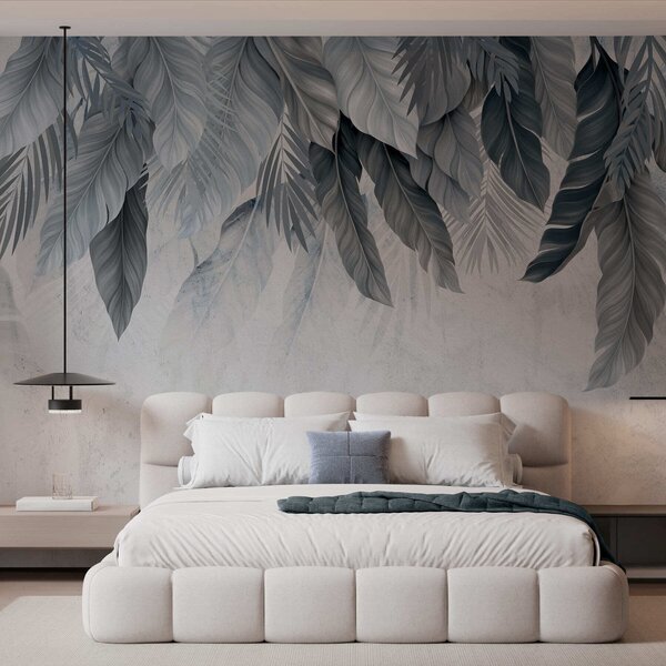 Tapet Frunze tropicale atârnate pe beton, Fototapet Natură, Fototapet Frunze, w05521v1 : Uwalls.ro