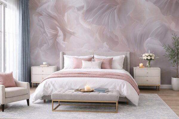 Tapet Forme florale abstracte cu petale curgătoare în nuanțe pastelate, Imagini de fundal unice, w09841 : Uwalls.ro
