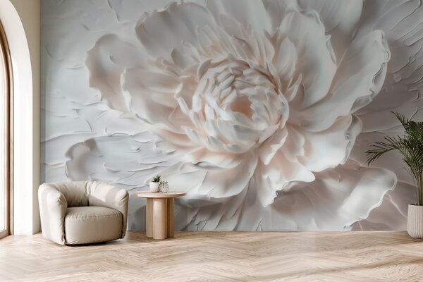 Tapet O floare delicată în basorelief, cu petale netede, în nuanțe deschise, Fototapet 3D, Fototapet 3D Flori, w09861 : Uwalls.ro