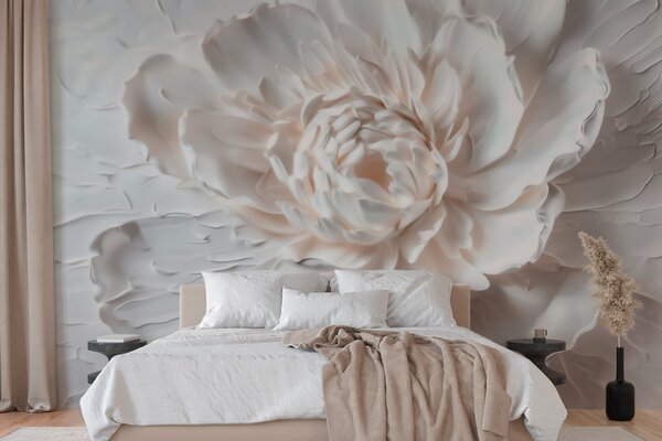 Tapet O floare delicată în basorelief, cu petale netede, în nuanțe deschise, Fototapet 3D, Fototapet 3D Flori, w09861 : Uwalls.ro