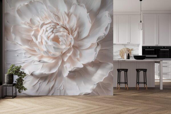 Tapet O floare delicată în basorelief, cu petale netede, în nuanțe deschise, Fototapet 3D, Fototapet 3D Flori, w09861 : Uwalls.ro