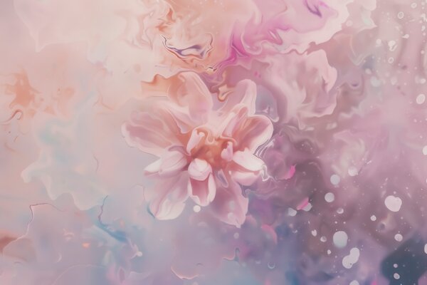 Tapet O compoziție abstractă cu o floare și nuanțe delicate de roz, în stil acuarelă, Fototapet Abstract, w09859 : Uwalls.ro