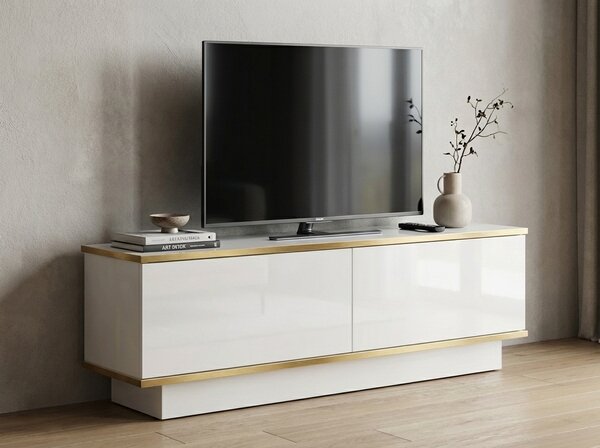 Dulap TV ALVIN 135 cm, alb/auriu