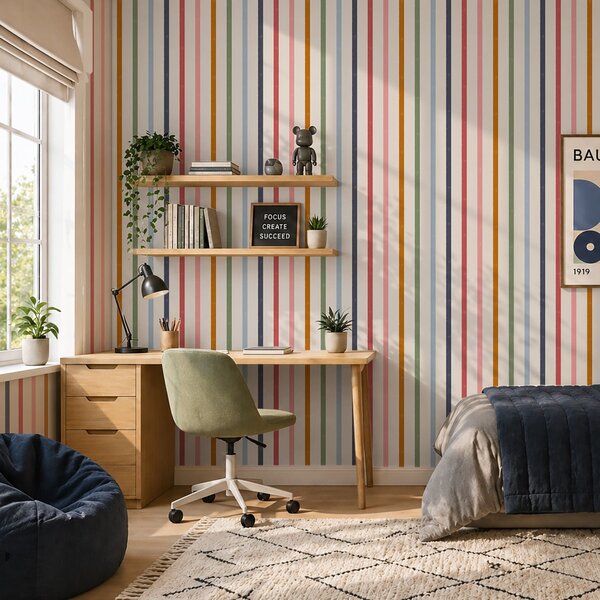 Tapet Dungi multicolore strălucitoare pe un fundal deschis, Tapet geometrie, Tapet dungi, a01184 : Uwalls.ro
