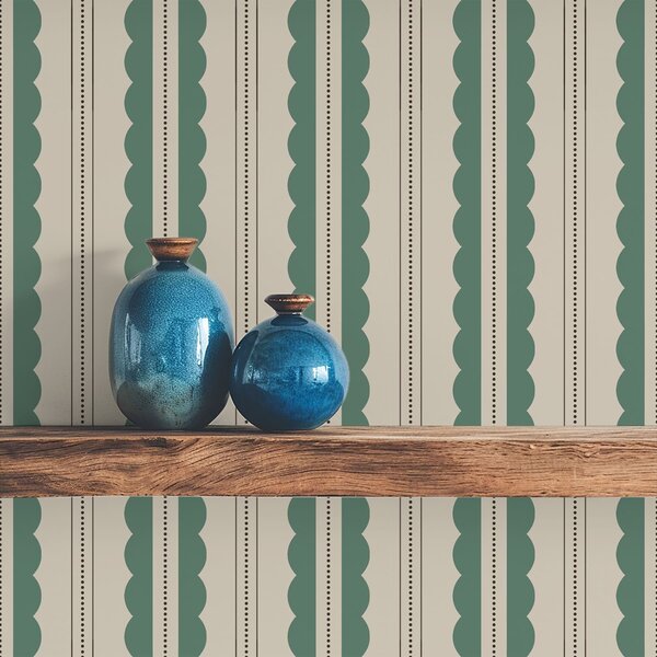 Tapet Dungi verzi ondulate cu linii punctate, Tapet geometrie, Tapet dungi, a01185 : Uwalls.ro